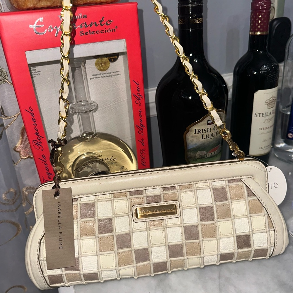 Isabella Fiore Cream and Tan Clutch with Chain Strap